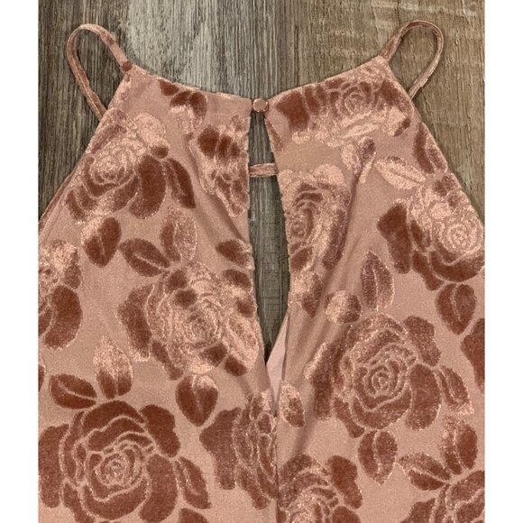 Candies True Mauve Pleated Halter Swing Dress Floral Print Keyhole Lined Size XL - Picture 15 of 16